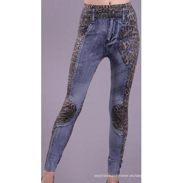 Azul de inconsútil de las señoras periódicos grabado leggins Leggings de Jean